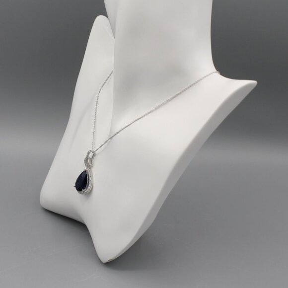 Jewelry necklace teardrop blue crystals 925 sterling silver elegant beautiful - Picture 4 of 8